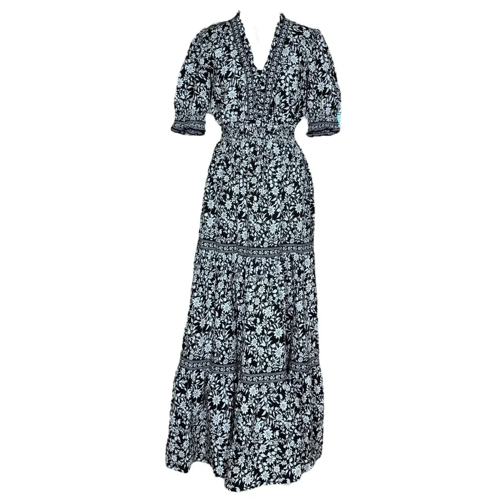 max studio black and white dress Max Studio Women's 3/4 Sleeve Collar Button Front Tiered Maxi Dress, Black/Ivory Diagonal Stripe Target, X-Small at Amazon Women's Clothing store